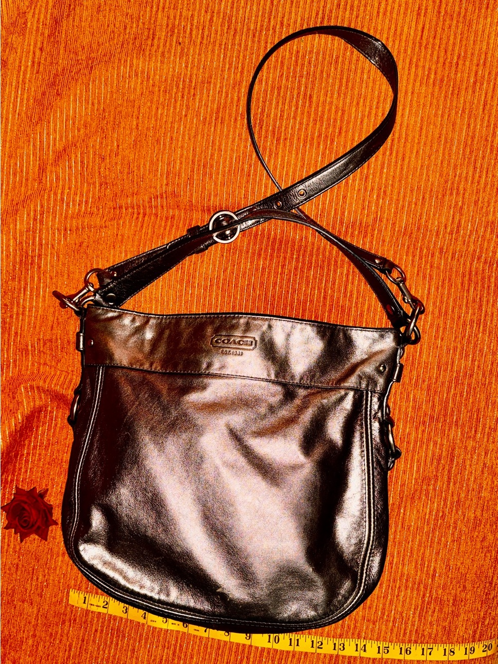 Coach 1941 Zoe Hobo Metallic Pewter Leather Shoulder Bag with 2 Straps